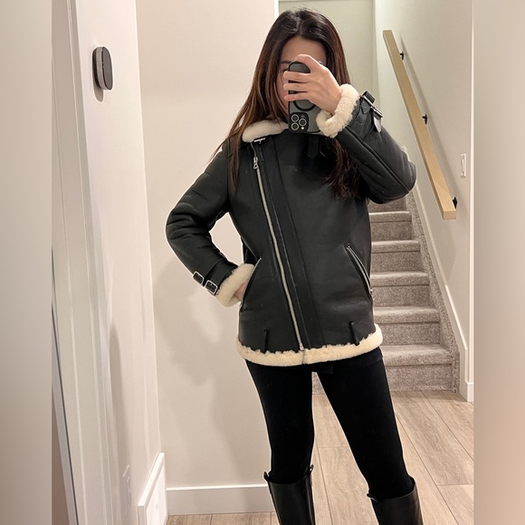 100% real leather and fur shearling winter jacket - Picture 4 of 16